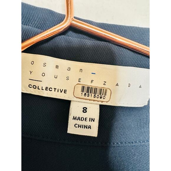 OSMAN YOUSEFZADA Blue Twill Ruffle Button Front Parachute Sleeve Shirt Dress 8 - Picture 9 of 15